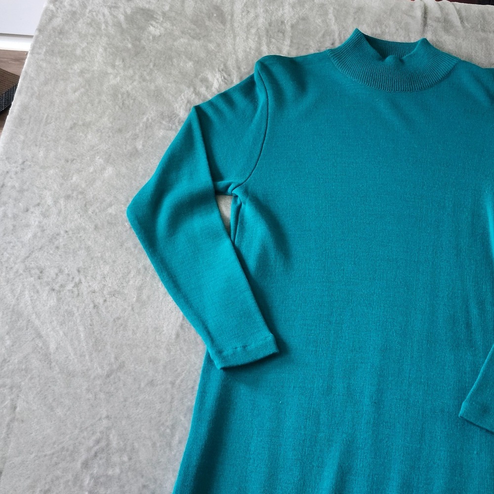 VTG I.K.C. Green Italian Orlandi Wool Blend Mock Neck Knit Sweater Dress M‎ New - Picture 5 of 16
